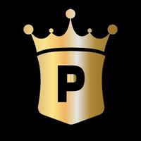 Letter P Crown and Shield Logo Vector Template with Luxury Concept Symbol