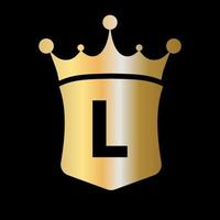 plantilla de vector de logotipo de corona y escudo de letra l con símbolo de concepto de lujo