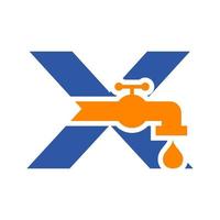 diseño del logotipo de letra x fontanero. plantilla de agua de plomería vector
