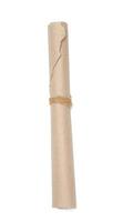 Twisted brown wrapping paper in a roll and tied with a rope on a white background photo