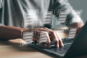 Online documentation database and document management system concept. Process automation to efficiently manage files. photo