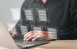 Online documentation database and document management system concept. Process automation to efficiently manage files. photo
