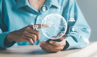 Digital transformation technology strategy, Global communication network concept. Business Process Digitization. photo