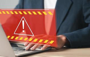 Detects cyber threats, hackers, computer viruses and malware. System hacked alert after cyber attack on computer network. photo