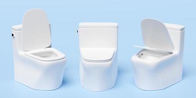 3d white toilet bowl set isolated on blue background. 3d render illustration, clipping path photo