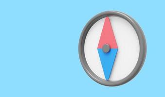 Cartoon compass, navigation, direction finding. 3D rendering. Icon on blue background, space for text. photo