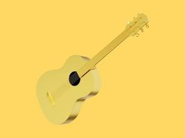 guitarra acústica de metal dorado. representación 3d icono sobre fondo amarillo. foto