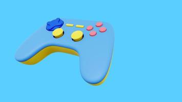 Realistic console game controller. Multicolored icon on blue background with space for text. 3D rendering. photo