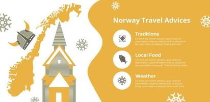 Norway travel advice, traditions food and weather vector