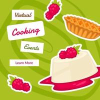 eventos de cocina virtual aprender más, hacer postres vector