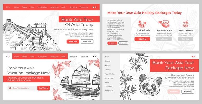 Asia travel tour booking at template web page set