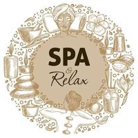 spa y relax, día de belleza y banner de círculo de descanso vector