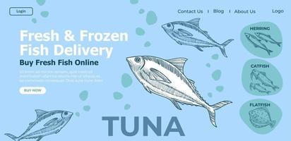 Fresh and frozen fish delivery, buy tuna online vector