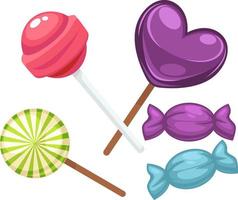 caramelos de piruleta, dulces y juego de caramelo de postre vector