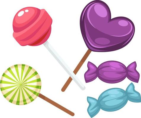 Lollipop candies, sweets and dessert caramel set