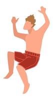 Man jumping, male in swimming suit on vacation vector