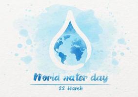 The blue earth in a water droplet with World water day wording and the day of event on light blue water color pattern and white background. All in watercolor style and vector design.