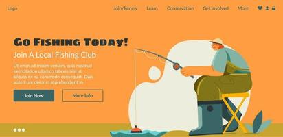 Go fishing today, join local club, website page vector