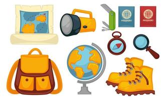 Traveling and summer adventures, bag and globe vector