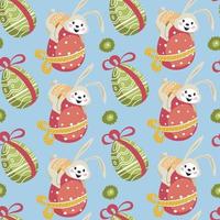 Easter bunny on colored egg with ribbon pattern vector