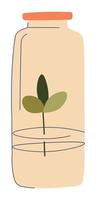 Jar with water and growing plant, minimalist decor vector