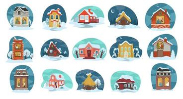 casas cubiertas de nieve, navidad e invierno vector