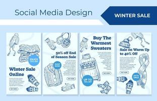 Winter sale, template social media banner design vector