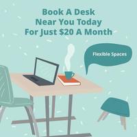 Book desk near you, renting workplace or office vector