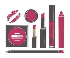 Lipsticks and gloss, pencil for lips and powder vector