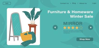 venta de invierno de muebles y artículos para el hogar, vector de sitio web