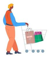 Shopping man with trolley and bags from shops vector