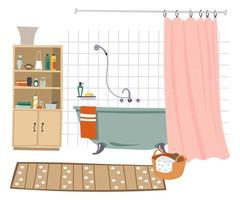 Bathroom interior design, room with bathtub vector