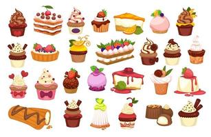 Cakes and pastry confectionery, sweets and desserts vector