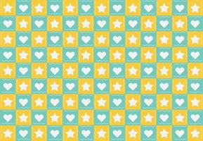 Love and star pattern in green and yellow color squares vector