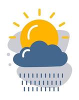 Sun hiding behind clouds, weather forecast icon vector