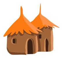 African house or hut with straw roof covering vector