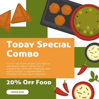 Today special combo on food, tasty meal discount vector