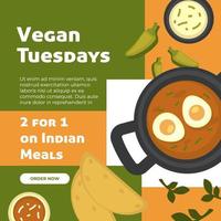 Vegan Tuesdays, Indian meal in restaurant or cafe vector