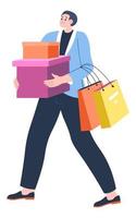 Man carrying bags and boxes from shops shopping vector