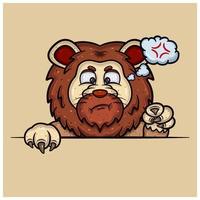 Angry Face Expression With Lion Cartoon. vector