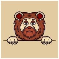 Bored Face Expression With Lion Cartoon. vector