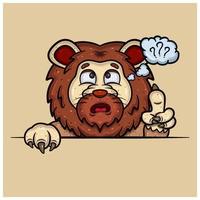 Confused Face Expression With Lion Cartoon. vector