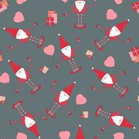 Seamless pattern with smiling cartoon character gnome and gift vector