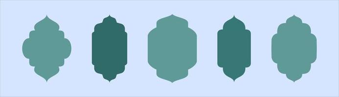 Collection of oriental style Islamic ramadan kareem windows and arches with modern style design, door mosque, mosque dome and lanterns. Ramadan illustration. vector