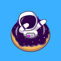 lindo astronauta frotando en ilustración de iconos de vector de dibujos animados de donut. concepto de caricatura plana. adecuado para cualquier proyecto creativo.