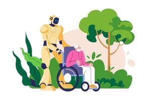 Automated care for senior people, robot helper vector