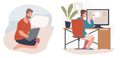 People working from home using laptops computer vector