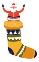 Santa claus in sock for presents, xmas new year vector