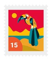 Exotic bird, post mark or label with avian vector