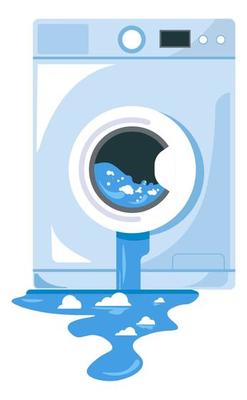 Damaged washing machine with leaking water vector